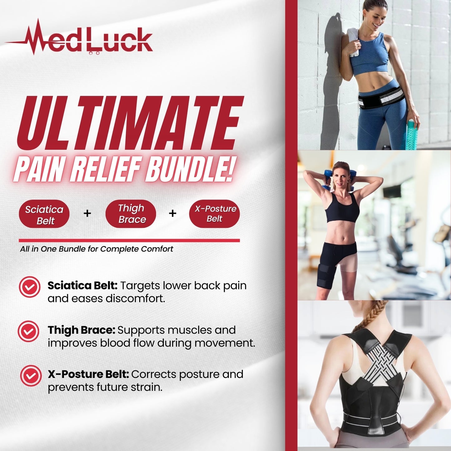 Ultimate Pain Relief Bundle: Sciatic Belt, Thigh Brace & X-Shape Posture Belt – 35% OFF!