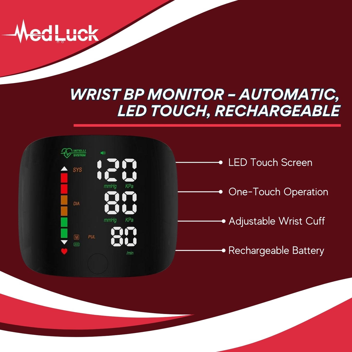 Blood Pressure Monitors, Automatic Wrist Blood Pressure Monitors with LCD Touch Screen