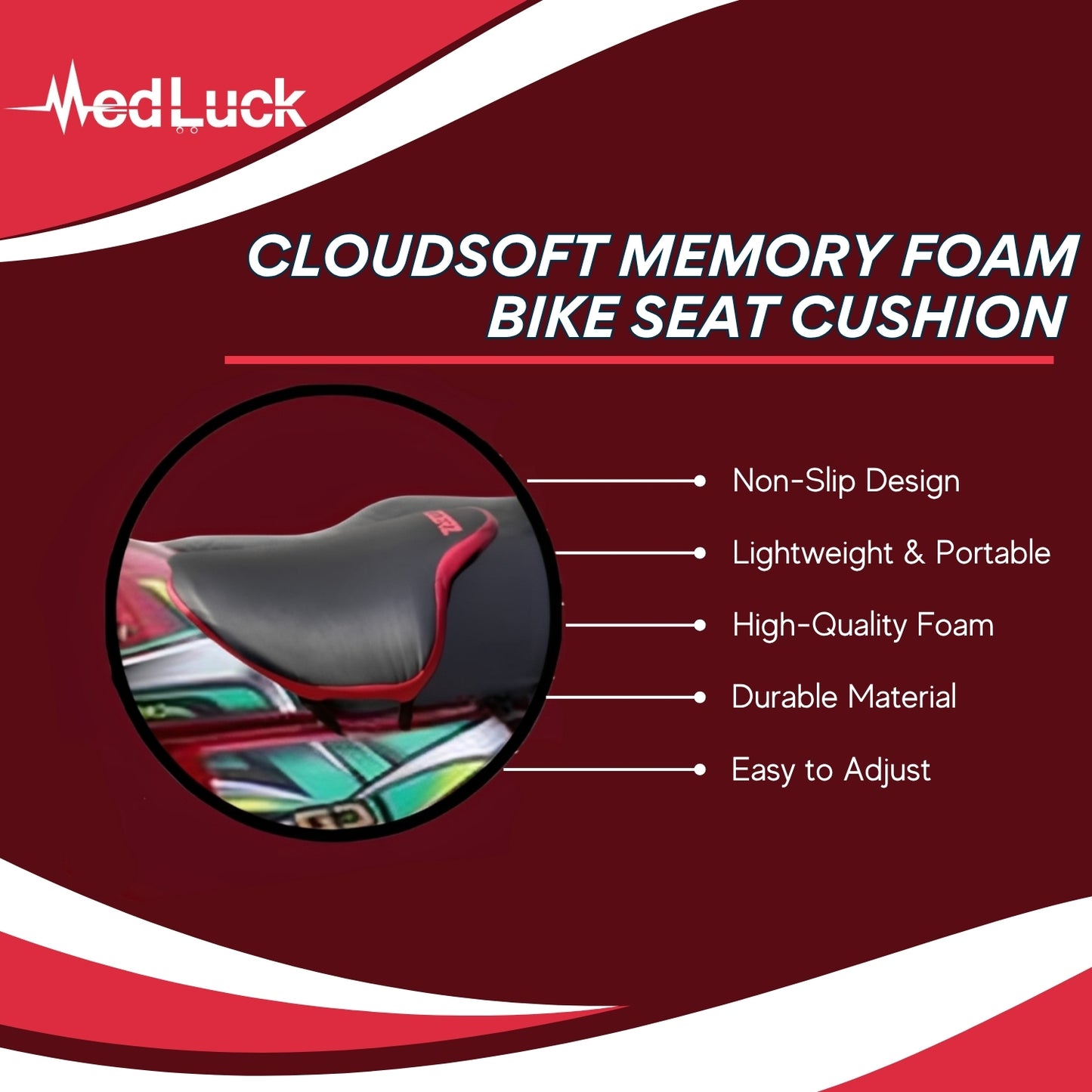 CloudSoft Memory Foam Bike Seat Cushion - Pain Relief & Enhanced Comfort